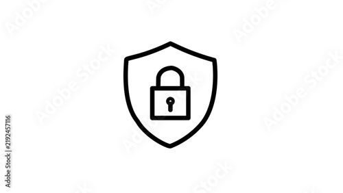 Cybersecurity shield vector line icon with padlock for data safety