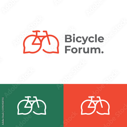 Bicycle forum logo design with chat bubble speech icon line art
