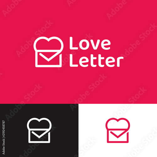 Love letter logo design with envelope and heart symbol line art icon