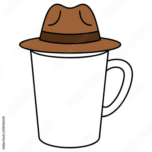 White mug with brown hat