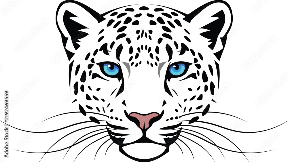 Obraz premium Stylized vector illustration featuring a majestic snow leopard head with striking blue eyes and whiskers
