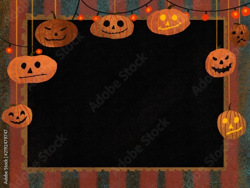 Halloween pumpkin frame with string lights, spooky festive border for seasonal greeting design  