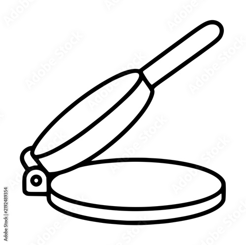 Bild auf Leinwand Traditional metal tortilla press vector icon depicting an open circular base pla