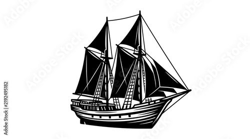 Classic wooden sailing ship line art