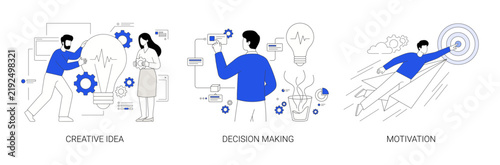 Business Concept Vector Illustration set with Creative Idea, Decision Making, and Motivation Concept
