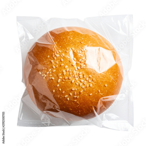 Top view of fresh bun in plastic bag Isolated on transparent or white background