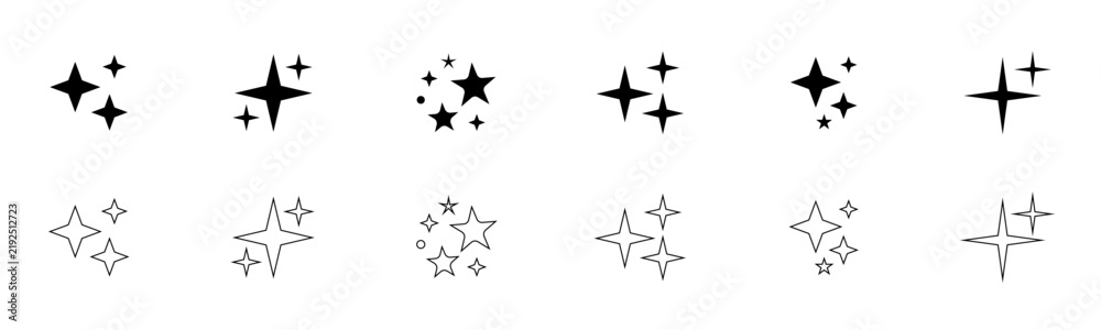 Obraz premium Set of black star sparkle icons for graphic design elements