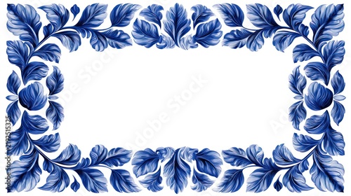 Elegant blue floral leaf border frame transparent background