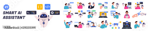 Naklejka Smart AI Assistant Technology Character Vector Illustration Set