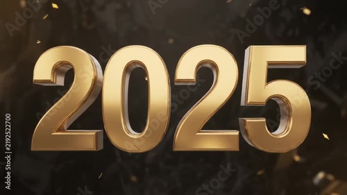 Golden 2027 number counting and celebration with falling confetti particles for new year