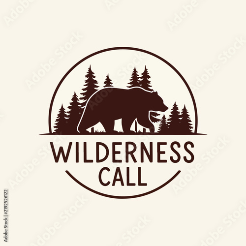 Bear and forest logo design for wilderness branding.
