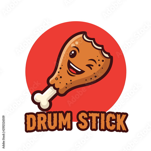 Cartoon Fried Chicken Drumstick with Happy Face.