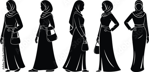 Bild auf Leinwand Woman's silhouette in prayer poses with handbag against white background