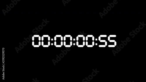 One minute circle countdown timer animation, with day, hour, minutes, seconds, from 0 to 60 seconds