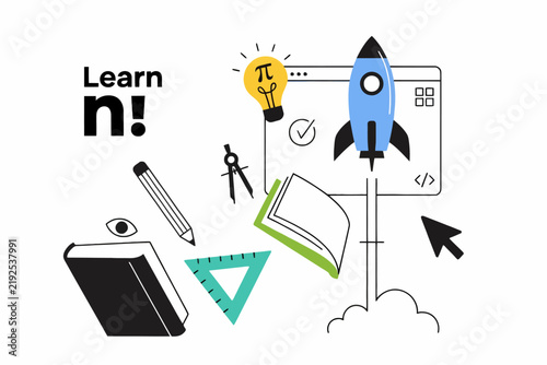 Online e-learning platform rocket launch for education success vector illustration
