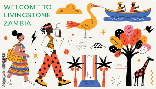Welcome to Livingstone Zambia travel illustration