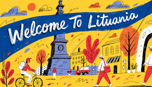 Welcome To Lithuania: Vilnius Cityscape Illustration with Autumn Vibes and Landmarks