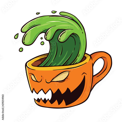 A Halloween monster drink illustration with green slime splashing from the cup
