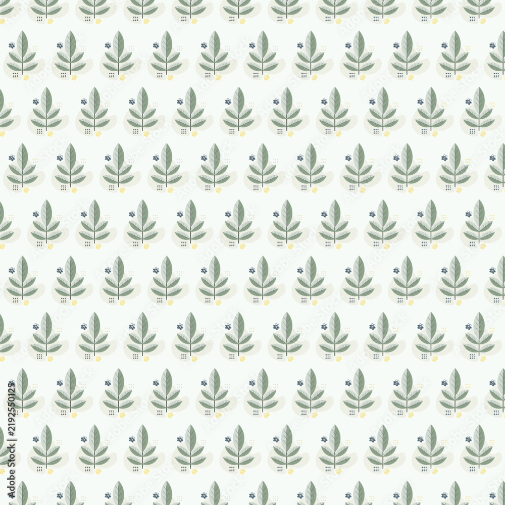 Fototapeta premium Seamless Botanical Pattern with Green Leaves and Small Flowers for Textile Design