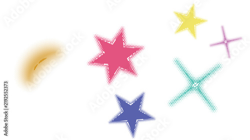Colorful stars and sunburst shapes illustration