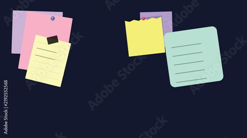 Colorful sticky notes floating in dark space
