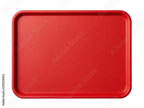 Empty rectangular red plastic cafeteria tray isolated on a white background
