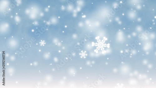White Snowflakes Falling Against a Blue Winter Sky Background Loop