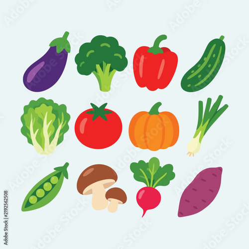 Flat cartoon fresh vegetable icons vector illustration