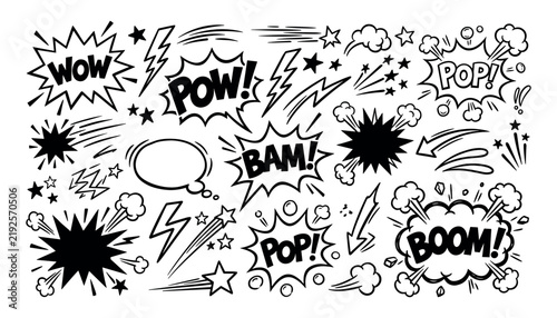 фотографія Comic book speech bubbles and sound effects doodles vector set