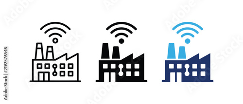 Foto Smart Factory Icon Set, Connected Industrial IoT and Automated Manufacturing Pla