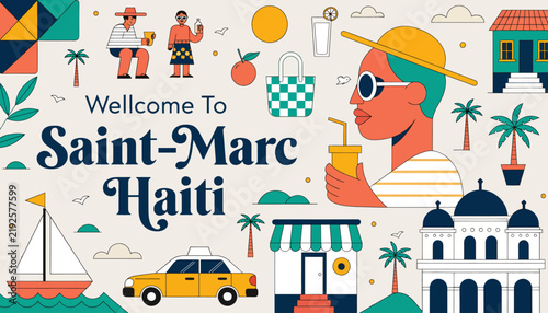 Welcome to Saint-Marc, Haiti - Travel and Tourism Illustration