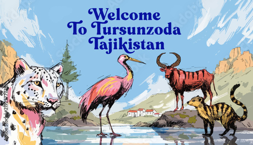 Welcome to Tursunzoda, Tajikistan, wildlife and nature illustration