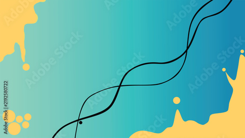Abstract fluid blue and yellow background with wavy lines and splatters