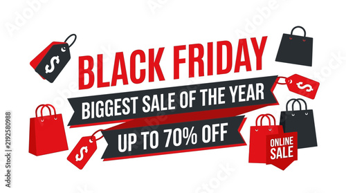 Black Friday Sale Banner with Shopping Bags and Discounts