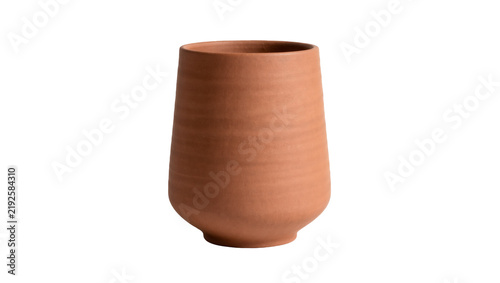 Bild auf Leinwand Terracotta vase with textured surface, isolated on transparent background