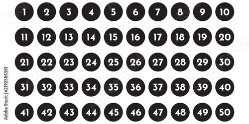 Number circle set collection from 1 to 50. black bullet point numbers icon.eps 10