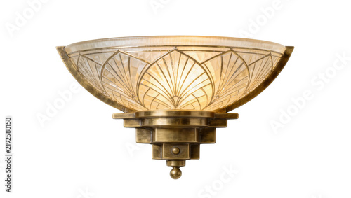 Foto Art Deco brass wall sconce with frosted glass shade, isolated on transparent bac