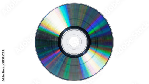 фотографія Shiny silver compact disc with rainbow spectrum reflections, isolated on transpa