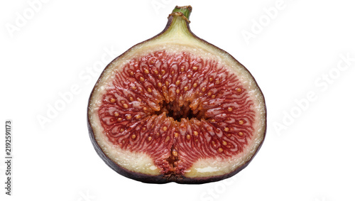 Half ripe fig with vibrant pink flesh and tiny seeds, isolated on transparent background