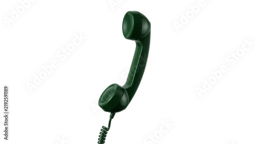 Bild auf Leinwand Dark green vintage telephone handset with coiled cord, isolated on transparent b