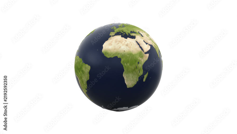 Fototapeta premium Detailed 3D model of planet Earth with continents and oceans, isolated on transparent background