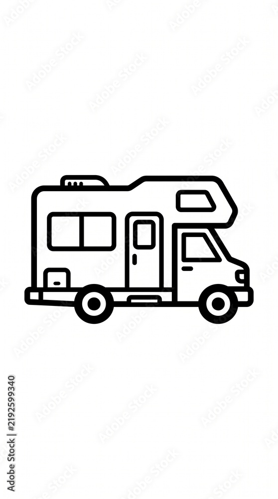 Fototapeta premium Motorhome vector icon representing recreational travel, camping, road trips, tourism, outdoor adventure, and mobile living.
