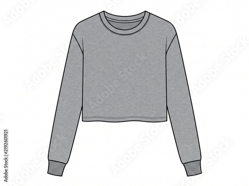 Crop long sleeve t shirt, vector isolated on white