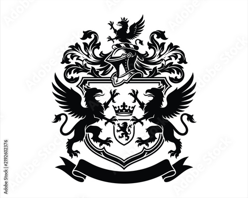 Ornate Heraldic Coat of Arms with Eagle and Shield, Vintage Crest Vector Illustration