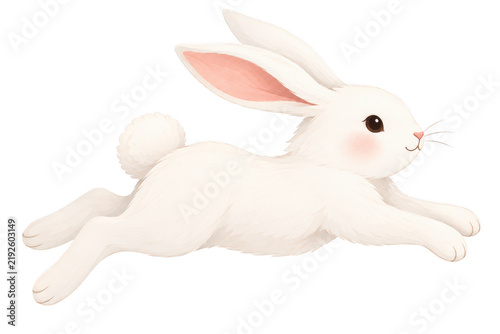 Whimsical white rabbit in motion during Mid Autumn Festival celebration Isolated on transparent background