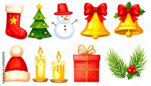 Colorful Christmas festive icon set.