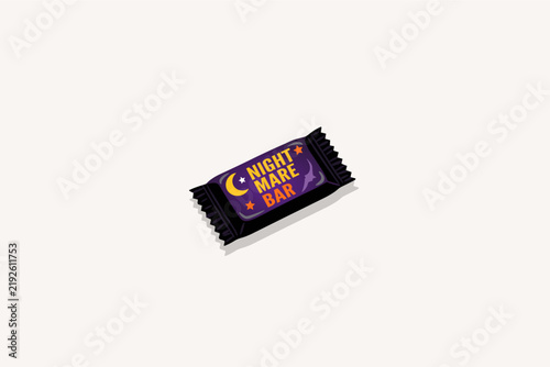 Nightmare Bar Halloween Candy Wrapper with Moon and Stars Vector Illustration