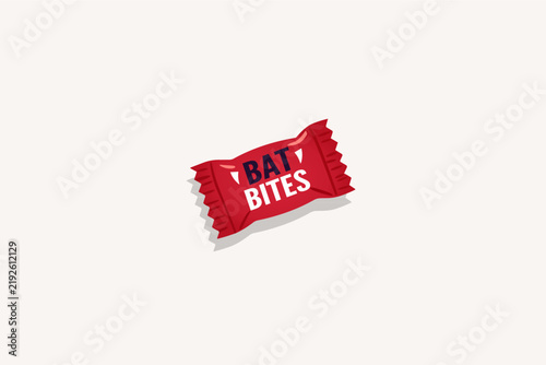 Bat Bites Halloween Candy Wrapper with Vampire Fangs Vector Illustration