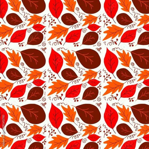 Autumn seamless pattern with colorful fall leaves on a white background