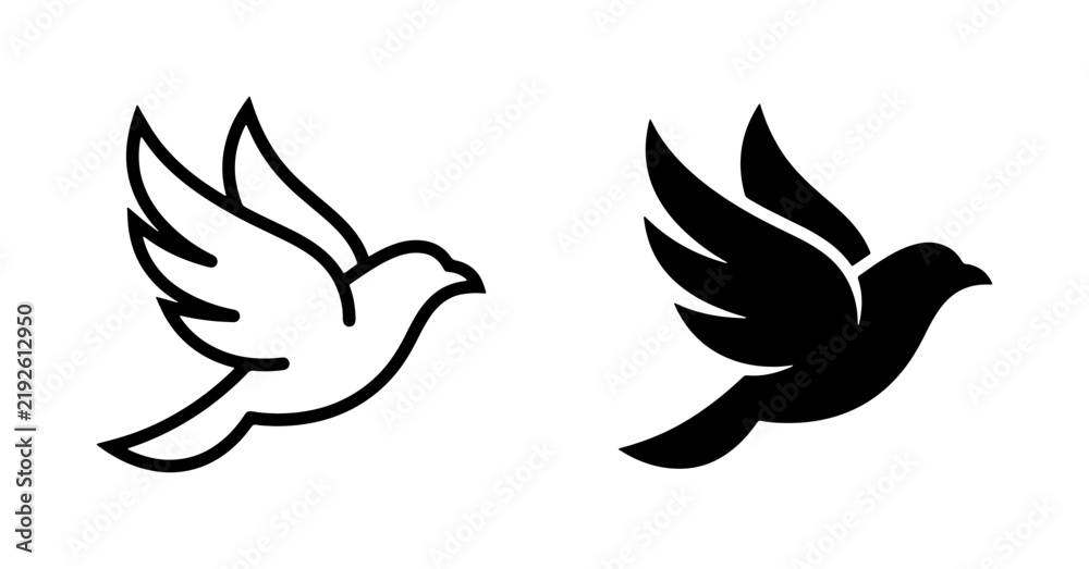 Fototapeta premium Minimalist Dove Icons, Simple Bird Silhouettes, Freedom Symbol Vector Art